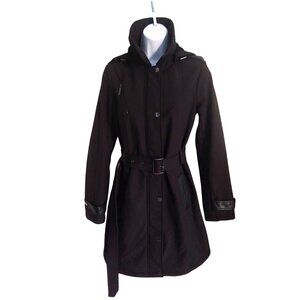 Michael Kors Black Belted Coat Hooded Soft shell Fleece Lined Women XS